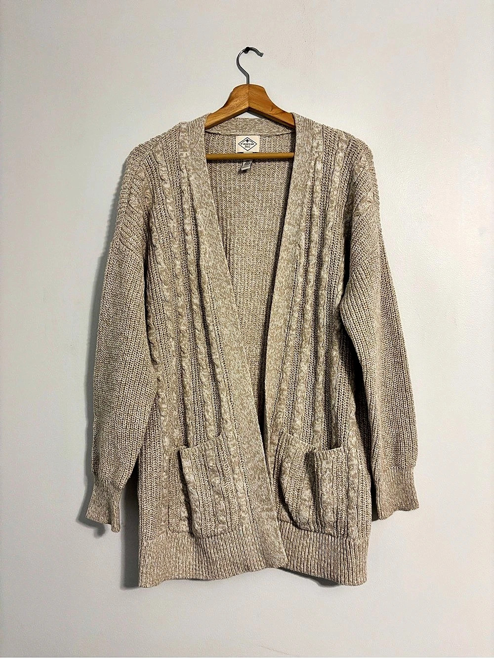 St. John's Bay Open Front Cable Knit Cardigan Brown Large